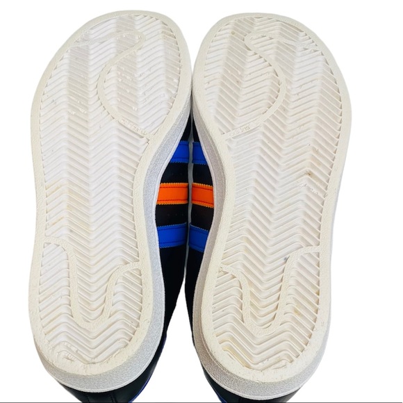 Adidas Superstar Sneakers. Colors: Black, Blue, Orange with gold Superstar logo. - Picture 5 of 5